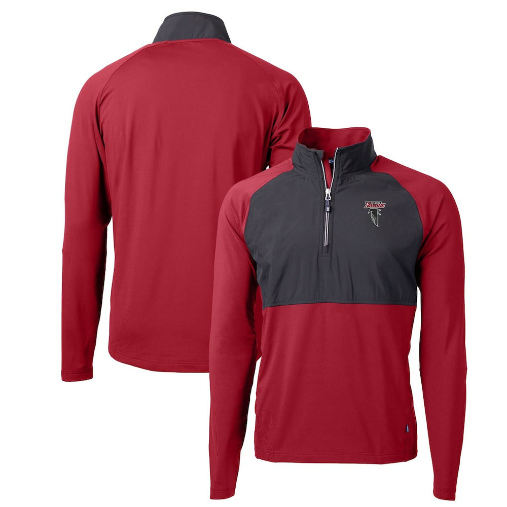 Atlanta Falcons Cutter & Buck Adapt Eco Knit Hybrid Recycled Raglan DryTec Quarter-Zip Top - Red Tops