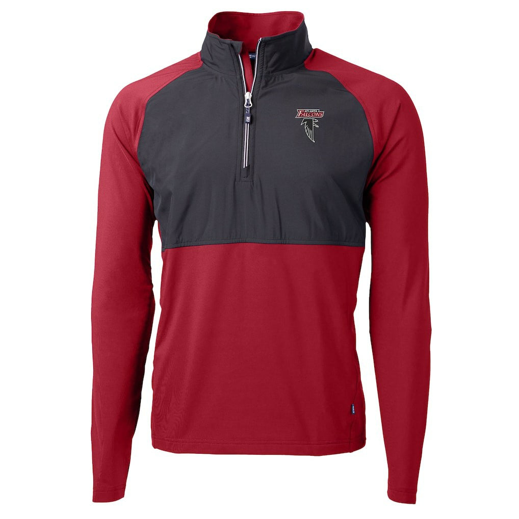 Atlanta Falcons Cutter & Buck Adapt Eco Knit Hybrid Recycled Raglan DryTec Quarter-Zip Top - Red Tops