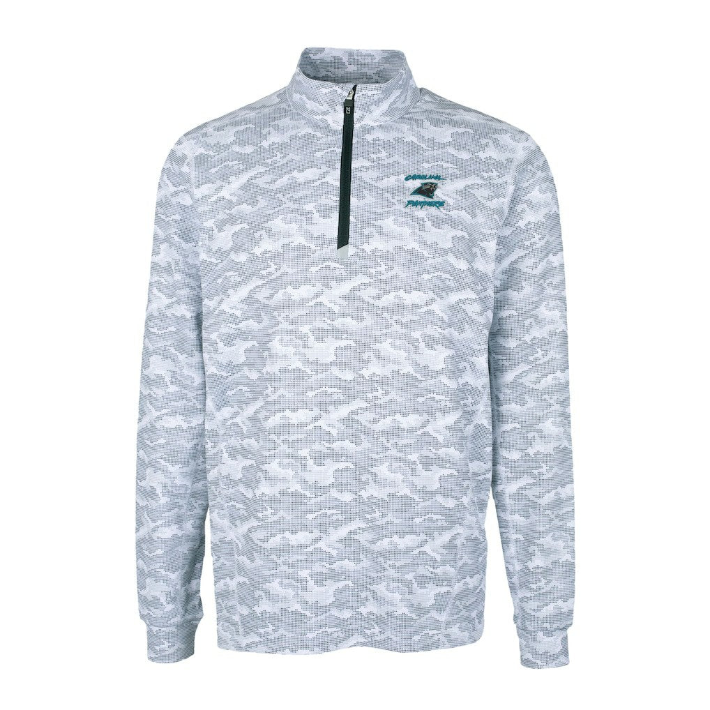 Carolina Panthers Cutter & Buck Traverse Camo Print Stretch DryTec Quarter-Zip Top - Charcoal Tops