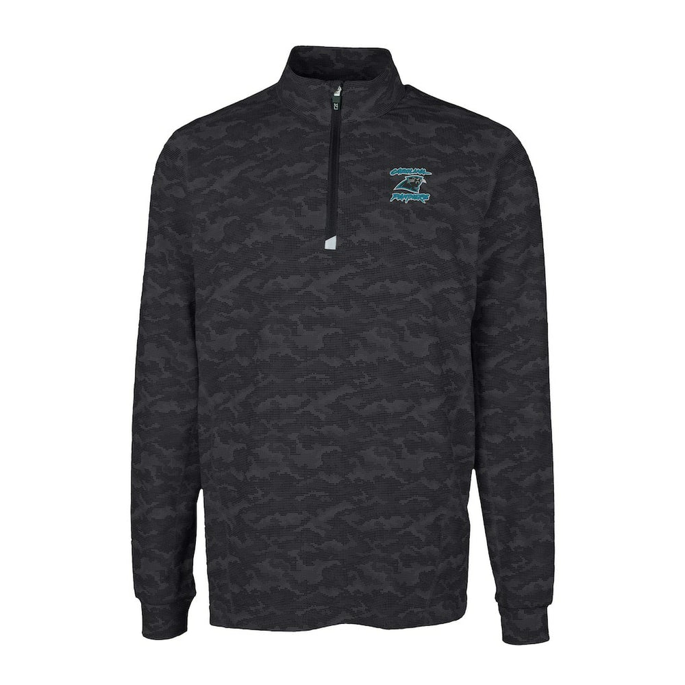 Carolina Panthers Cutter & Buck Traverse Camo Print Stretch DryTec Quarter-Zip Top - Black Tops