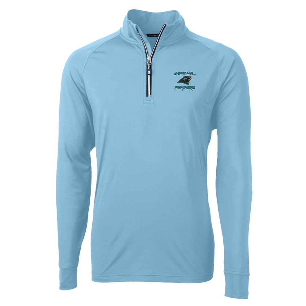 Carolina Panthers Cutter & Buck Adapt Eco Knit Stretch Recycled Raglan Quarter-Zip DryTec Top - Light Blue Tops