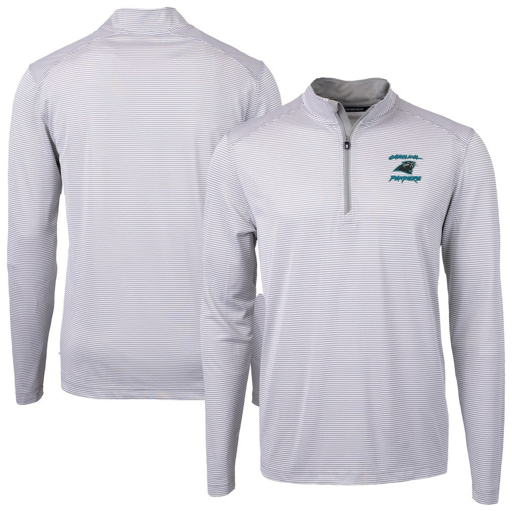 Carolina Panthers Cutter & Buck Virtue Eco Pique Micro Stripe Recycled Quarter-Zip Jacket - Gray Jackets