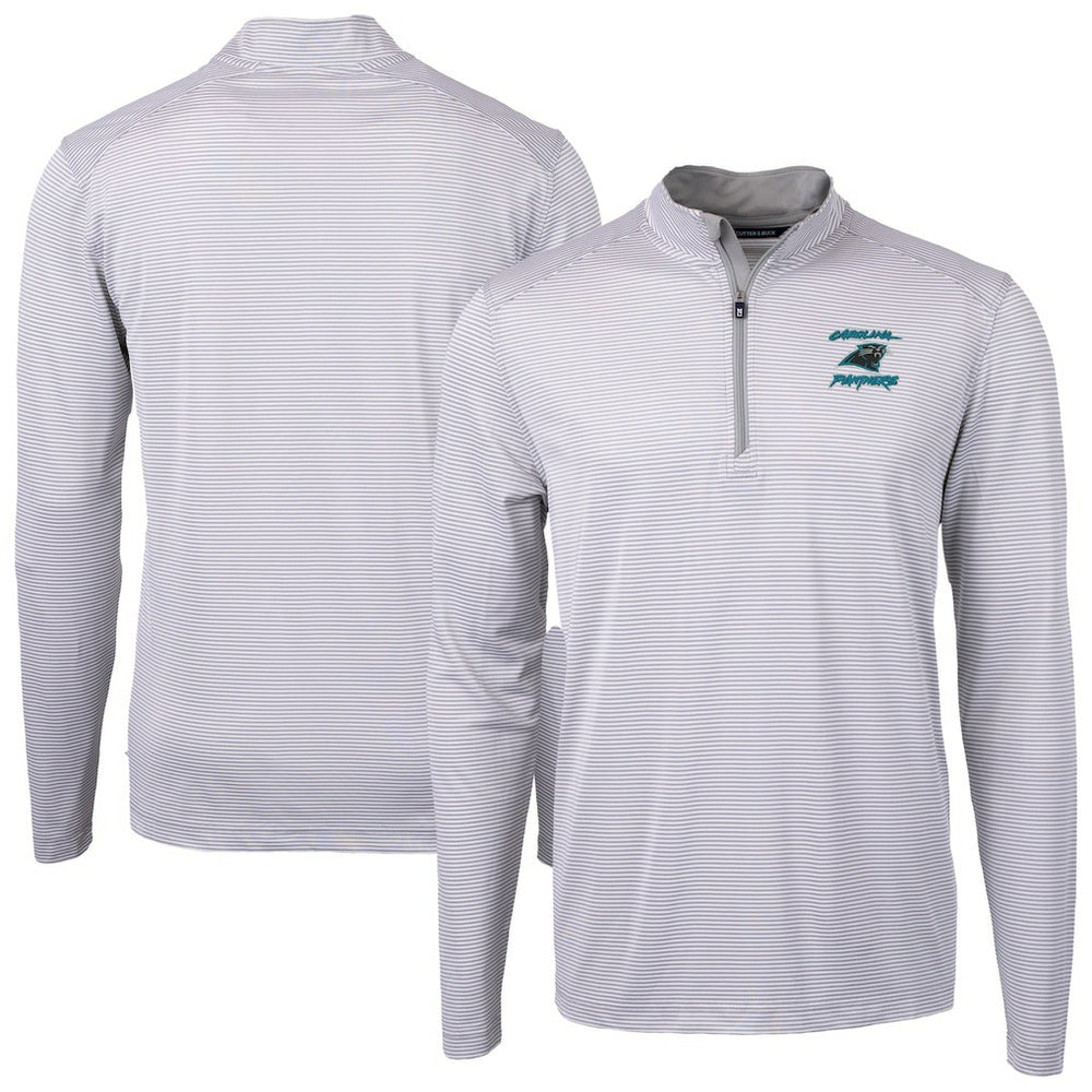 Carolina Panthers Cutter & Buck Virtue Eco Pique Micro Stripe Recycled Quarter-Zip Jacket - Gray Jackets