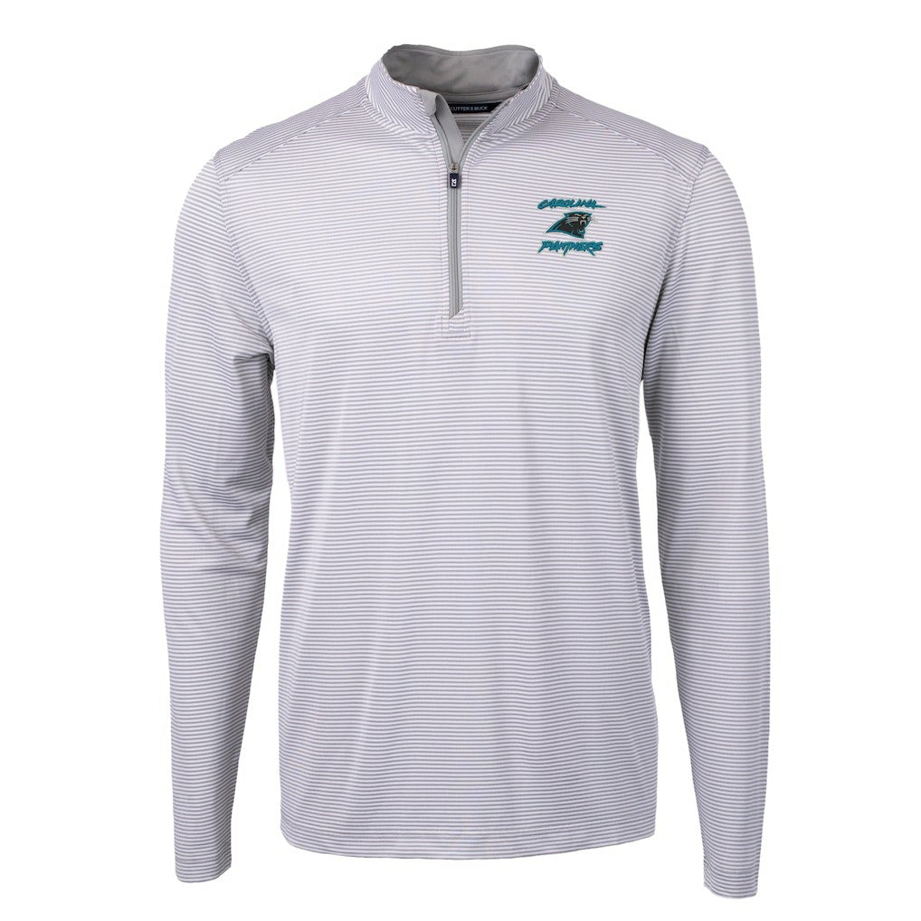 Carolina Panthers Cutter & Buck Virtue Eco Pique Micro Stripe Recycled Quarter-Zip Jacket - Gray Jackets