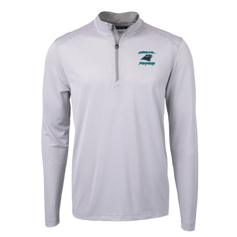 Carolina Panthers Cutter & Buck Virtue Eco Pique Micro Stripe Recycled Quarter-Zip Jacket - Gray Jackets