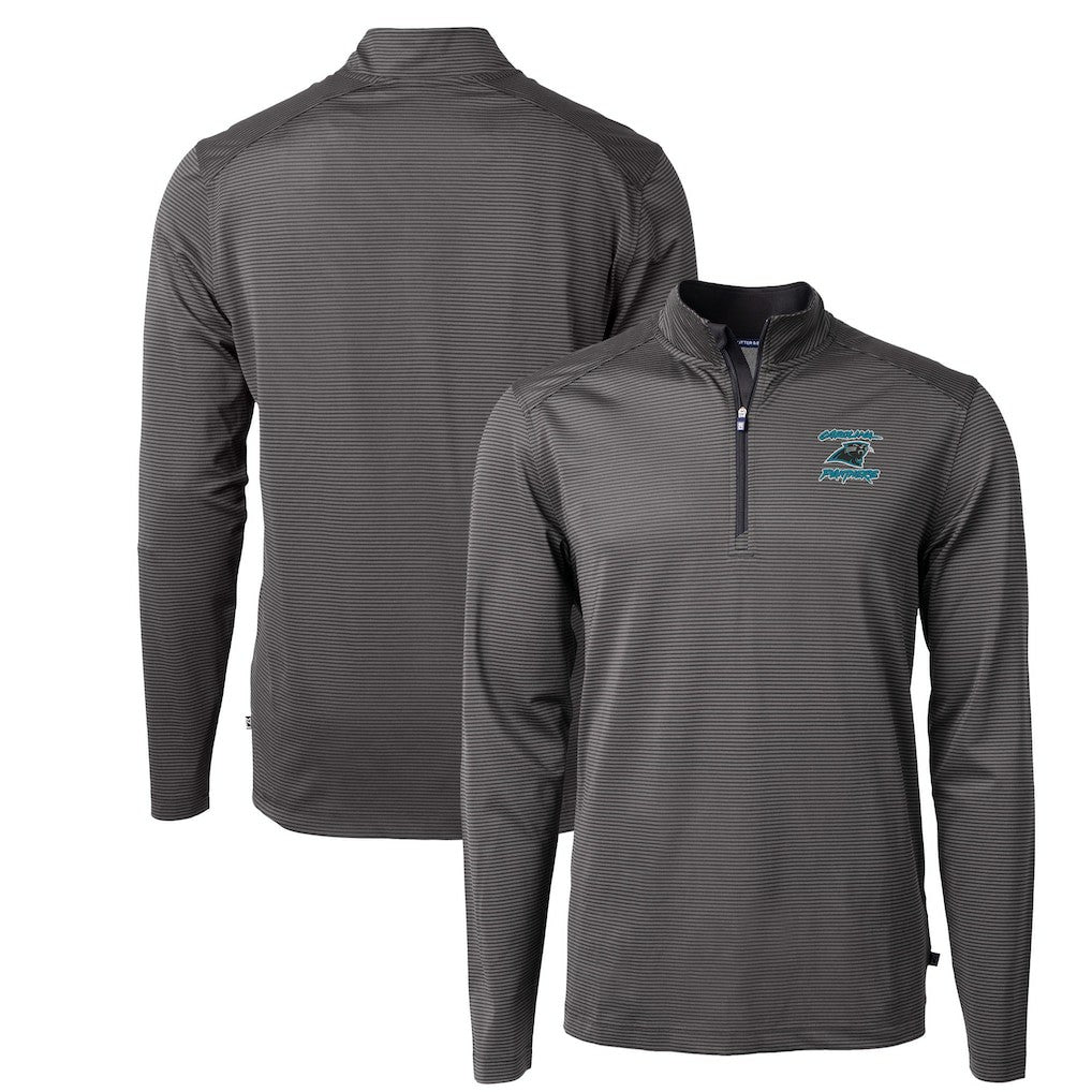 Carolina Panthers Cutter & Buck Virtue Eco Pique Micro Stripe Recycled Quarter-Zip Jacket - Black Jackets