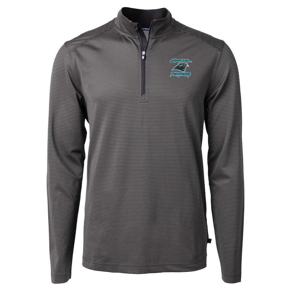 Carolina Panthers Cutter & Buck Virtue Eco Pique Micro Stripe Recycled Quarter-Zip Jacket - Black Jackets