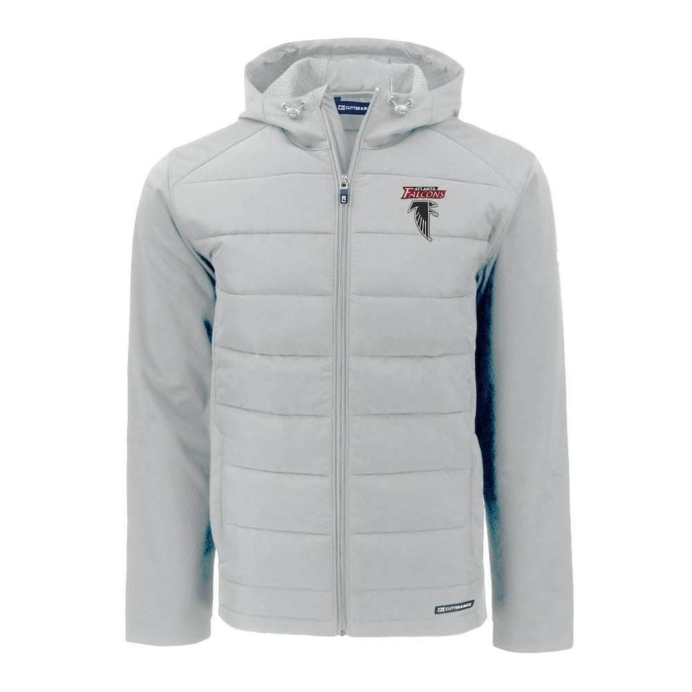Atlanta Falcons Cutter & Buck Evoke Hybrid Eco Softshell Recycled Full-Zip Hoodie Jacket - Light Gray Hoodies