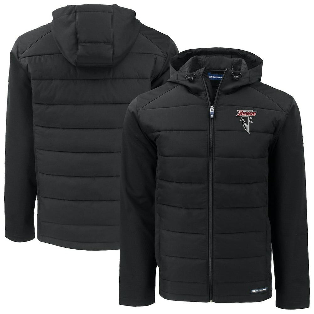 Atlanta Falcons Cutter & Buck Evoke Hybrid Eco Softshell Recycled Full-Zip Hoodie Jacket - Black Hoodies