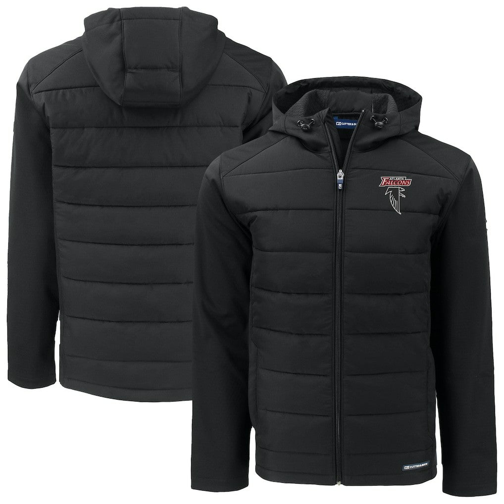 Atlanta Falcons Cutter & Buck Evoke Hybrid Eco Softshell Recycled Full-Zip Hoodie Jacket - Black Hoodies