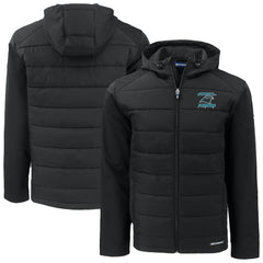 Carolina Panthers Cutter & Buck Evoke Hybrid Eco Softshell Recycled Full-Zip Hoodie Jacket - Black Hoodies
