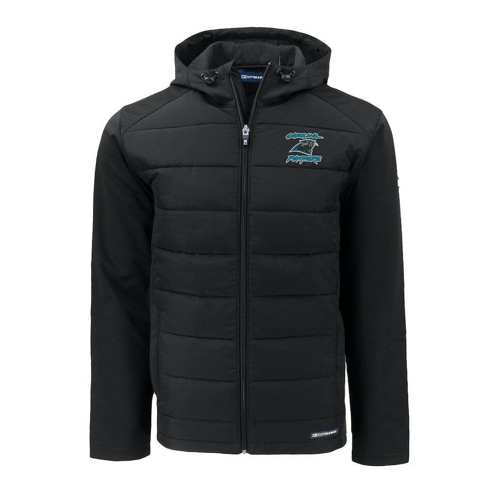 Carolina Panthers Cutter & Buck Evoke Hybrid Eco Softshell Recycled Full-Zip Hoodie Jacket - Black Hoodies