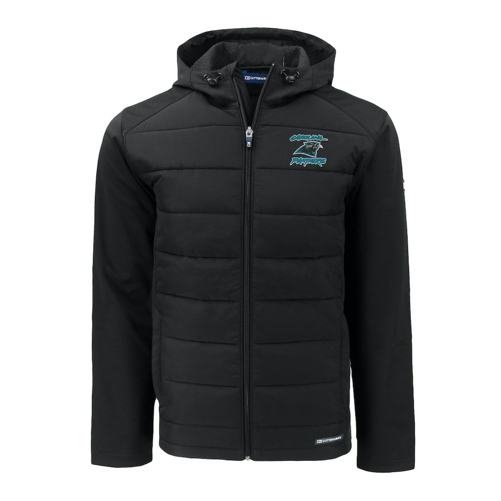 Carolina Panthers Cutter & Buck Evoke Hybrid Eco Softshell Recycled Full-Zip Hoodie Jacket - Black Hoodies