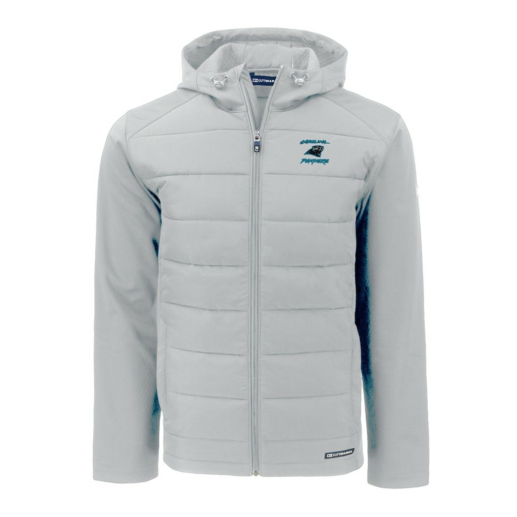 Carolina Panthers Cutter & Buck Evoke Hybrid Eco Softshell Recycled Full-Zip Hoodie Jacket - Light Gray Hoodies