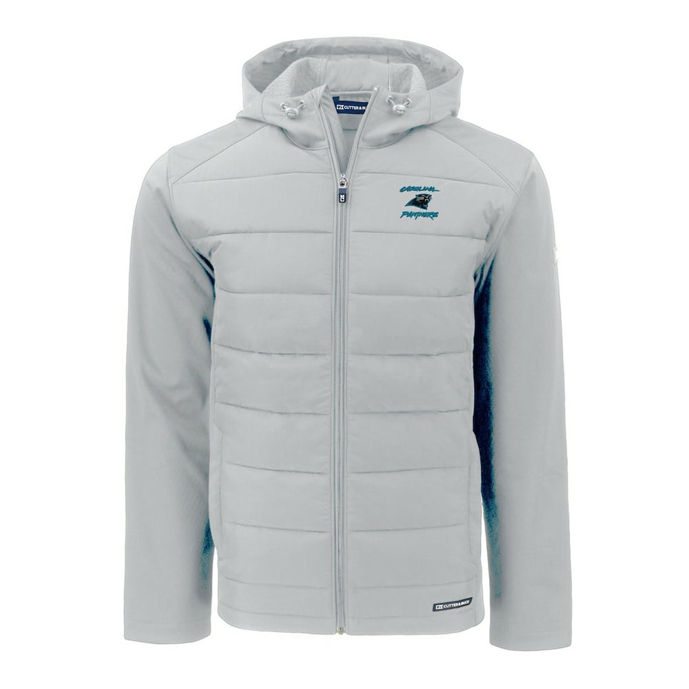 Carolina Panthers Cutter & Buck Evoke Hybrid Eco Softshell Recycled Full-Zip Hoodie Jacket - Light Gray Hoodies
