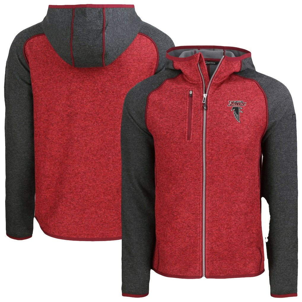 Atlanta Falcons Cutter & Buck Mainsail Hoodie Raglan Full-Zip Jacket - Heather Red Hoodies