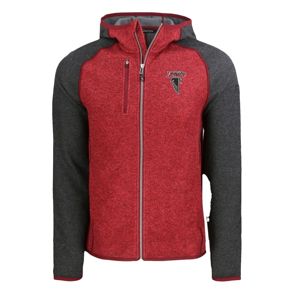 Atlanta Falcons Cutter & Buck Mainsail Hoodie Raglan Full-Zip Jacket - Heather Red Hoodies