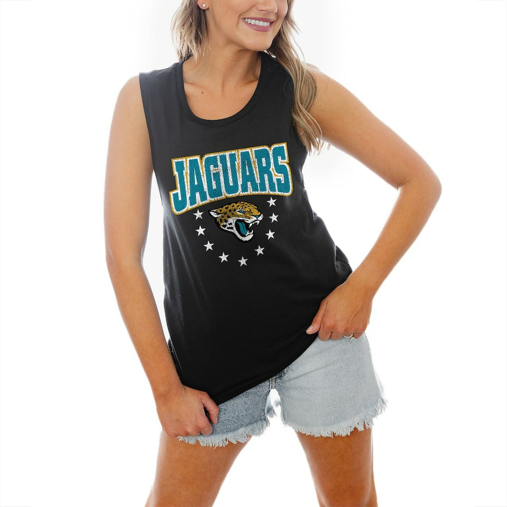 Jacksonville Jaguars Gameday Couture Women's Baby You're A Star Racerback Scoop Neck Tapered Tank Top - Black Tops