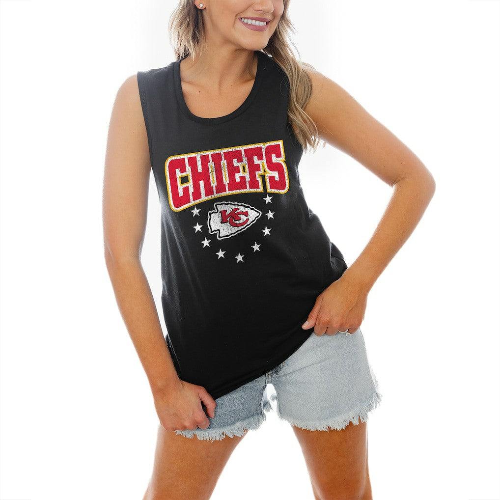 Kansas City Chiefs Gameday Couture Women's Baby You're A Star Racerback Scoop Neck Tapered Tank Top - Black Tops
