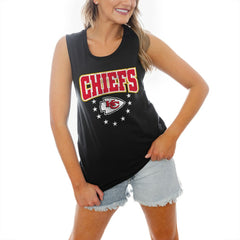 Kansas City Chiefs Gameday Couture Women's Baby You're A Star Racerback Scoop Neck Tapered Tank Top - Black Tops