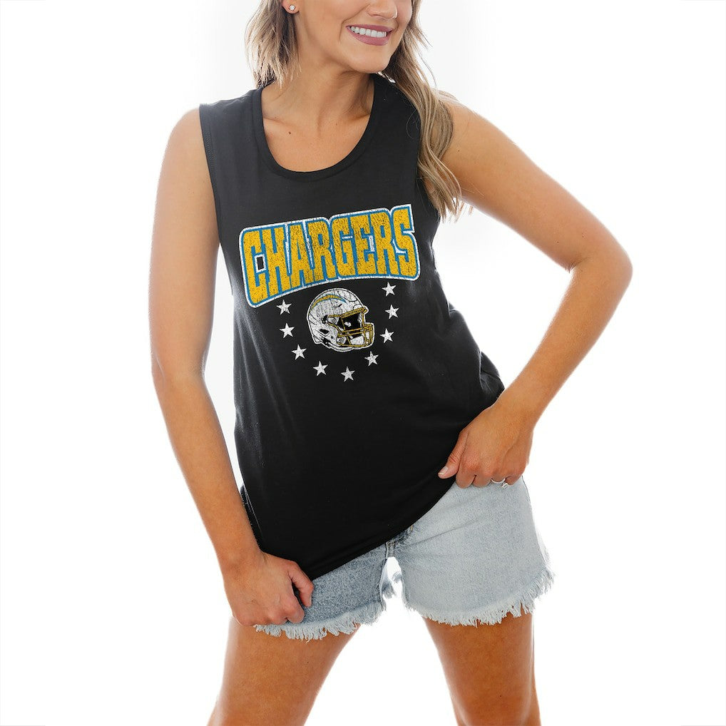 Los Angeles Chargers Gameday Couture Women's Baby You're A Star Racerback Scoop Neck Tapered Tank Top - Black Tops
