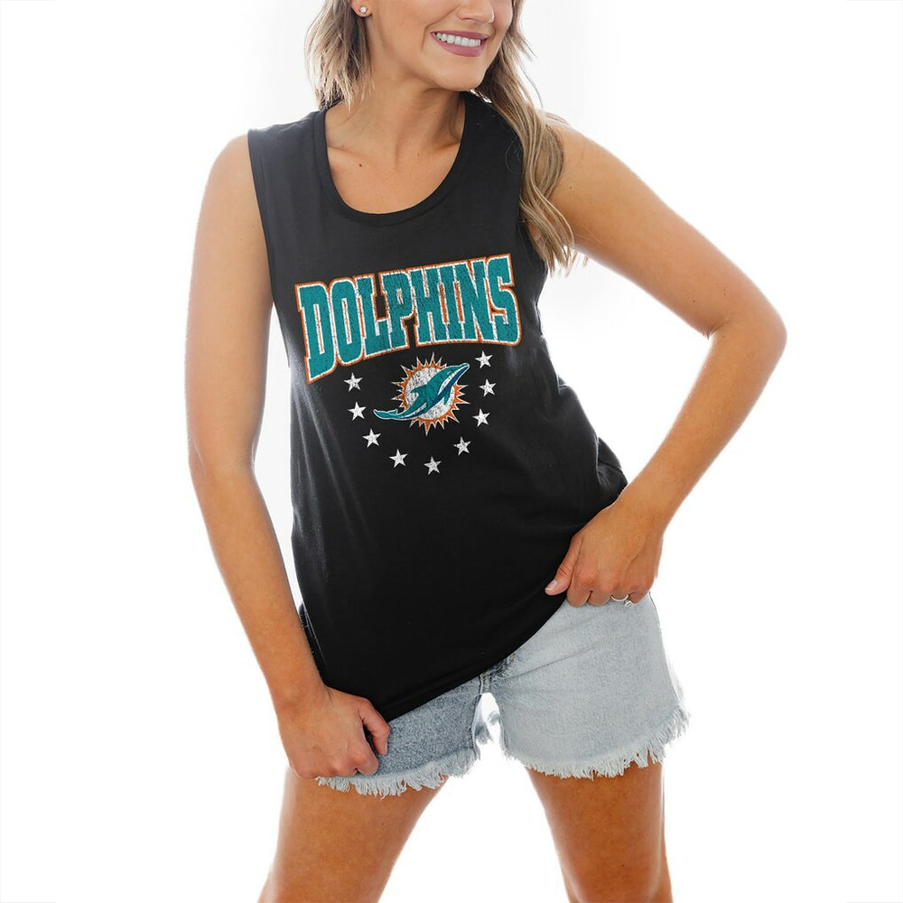 Miami Dolphins Gameday Couture Women's Baby You're A Star Racerback Scoop Neck Tapered Tank Top - Black Tops
