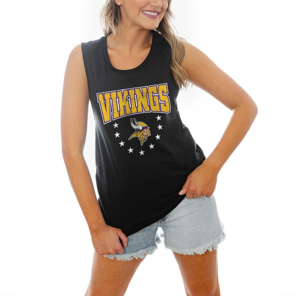 Minnesota Vikings Gameday Couture Women's Baby You're A Star Racerback Scoop Neck Tapered Tank Top - Black Tops