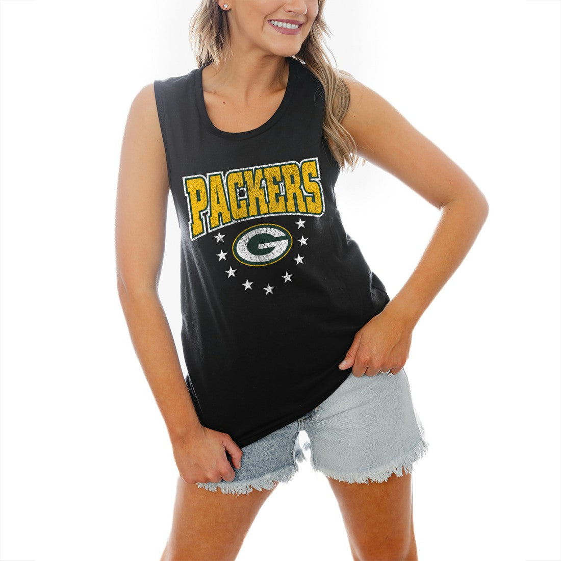 Green Bay Packers Gameday Couture Women's Baby You're A Star Racerback Scoop Neck Tapered Tank Top - Black Tops