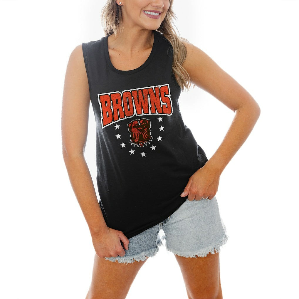 Cleveland Browns Gameday Couture Women's Baby You're A Star Racerback Scoop Neck Tapered Tank Top - Black Tops