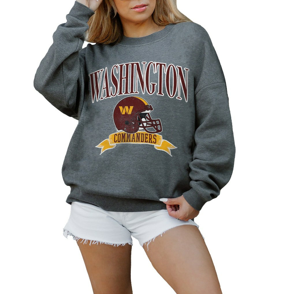 Washington Commanders Gameday Couture Women's Oversized Seal The Deal Premium Fleece Drop Shoulder Pullover Sweatshirt - Charcoal Pullover