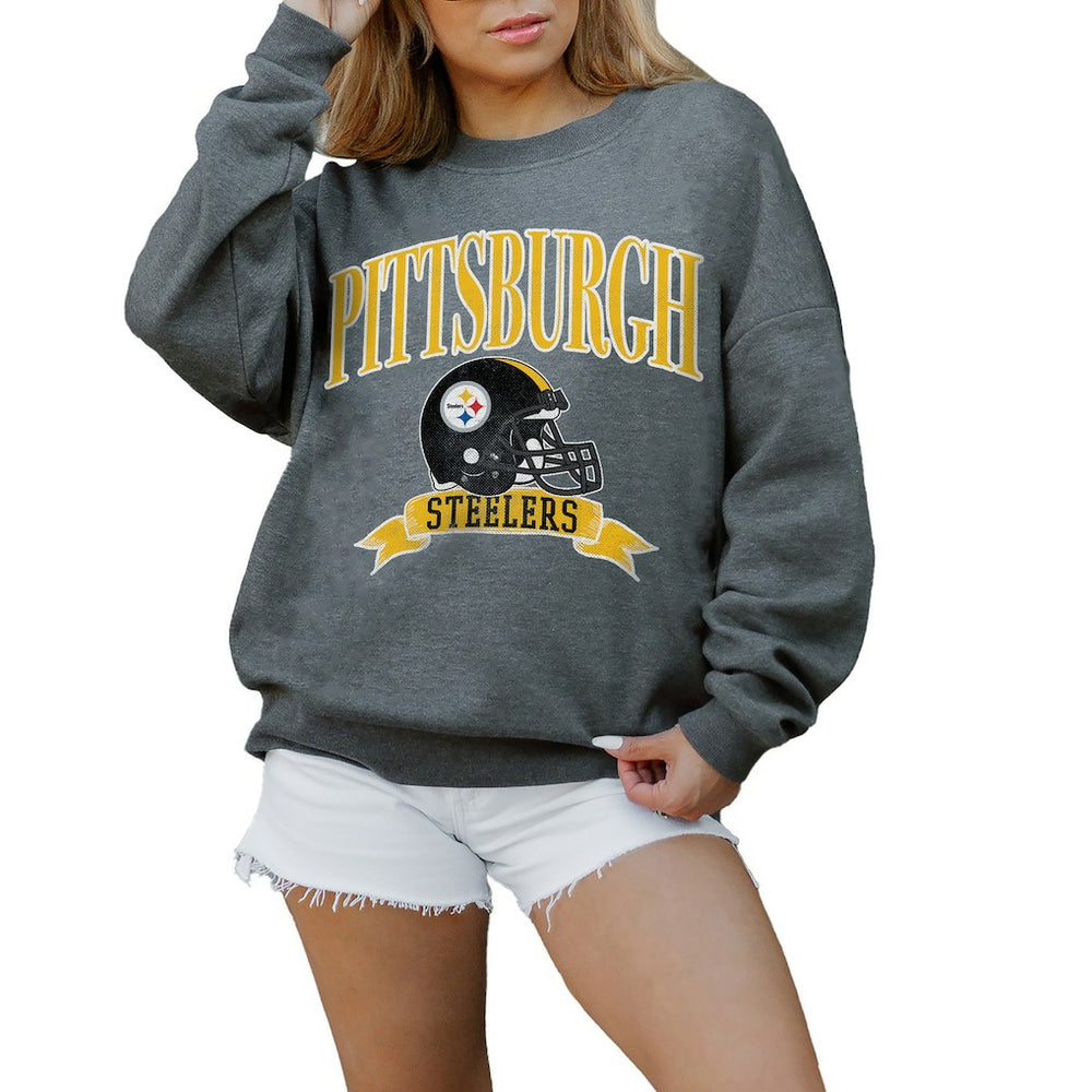 Pittsburgh Steelers Gameday Couture Women's Oversized Seal The Deal Premium Fleece Drop Shoulder Pullover Sweatshirt - Charcoal Pullover