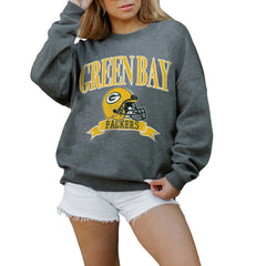 Green Bay Packers Gameday Couture Women's Oversized Seal The Deal Premium Fleece Drop Shoulder Pullover Sweatshirt - Charcoal Pullover