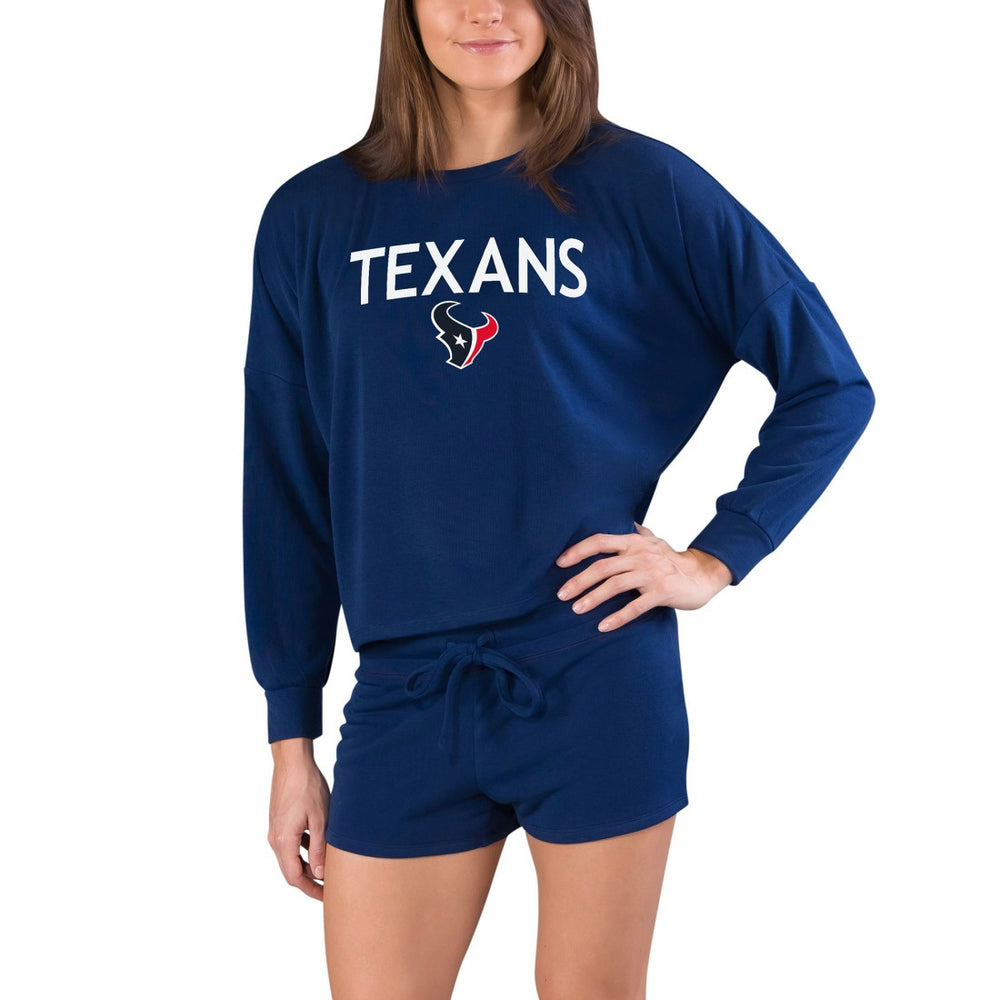 Houston Texans Concepts Sport Women's Gather Long Sleeve Top & Shorts Set - Navy Tops