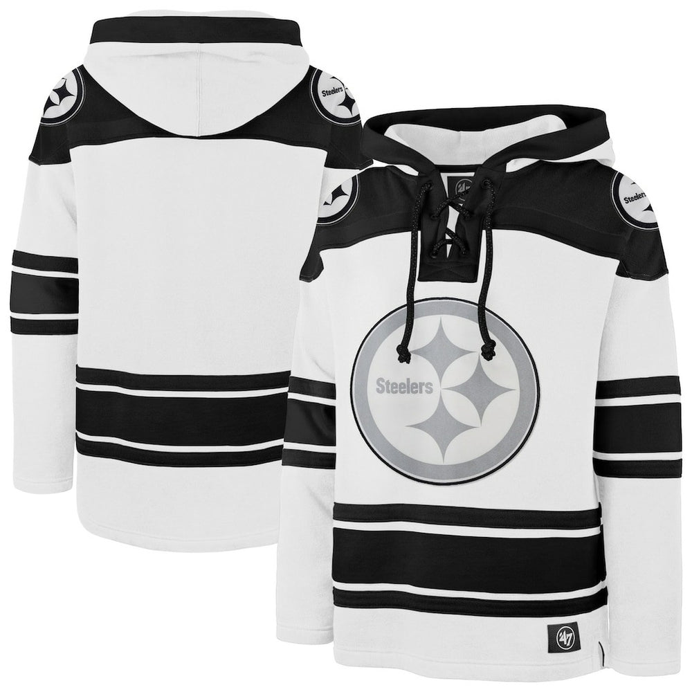 Pittsburgh Steelers '47 After Image Superior Lacer Pullover Hoodie - White Hoodies