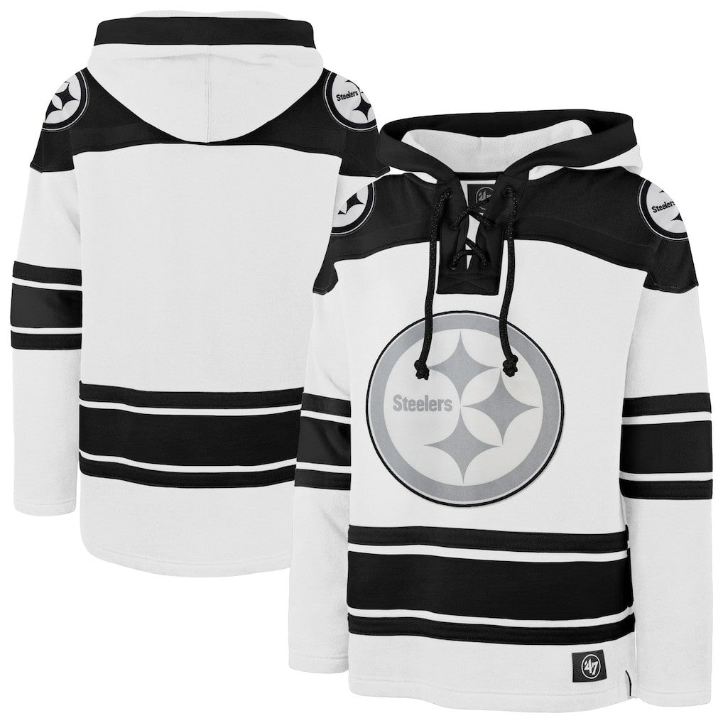 Pittsburgh Steelers '47 After Image Superior Lacer Pullover Hoodie - White Hoodies