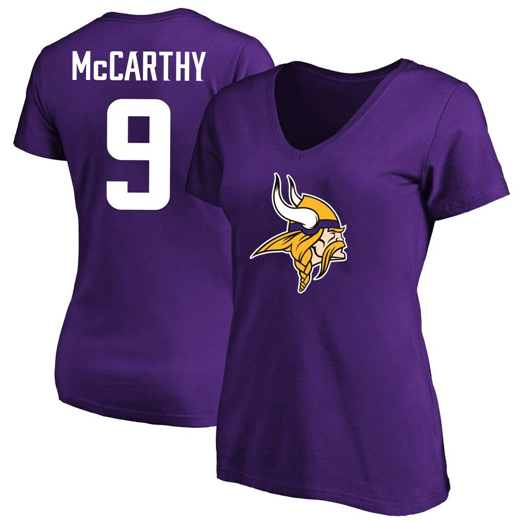 J.J. McCarthy Minnesota Vikings Women's Plus Size Fair Catch Name & Number Scoop Neck T-Shirt - Purple T-shirts