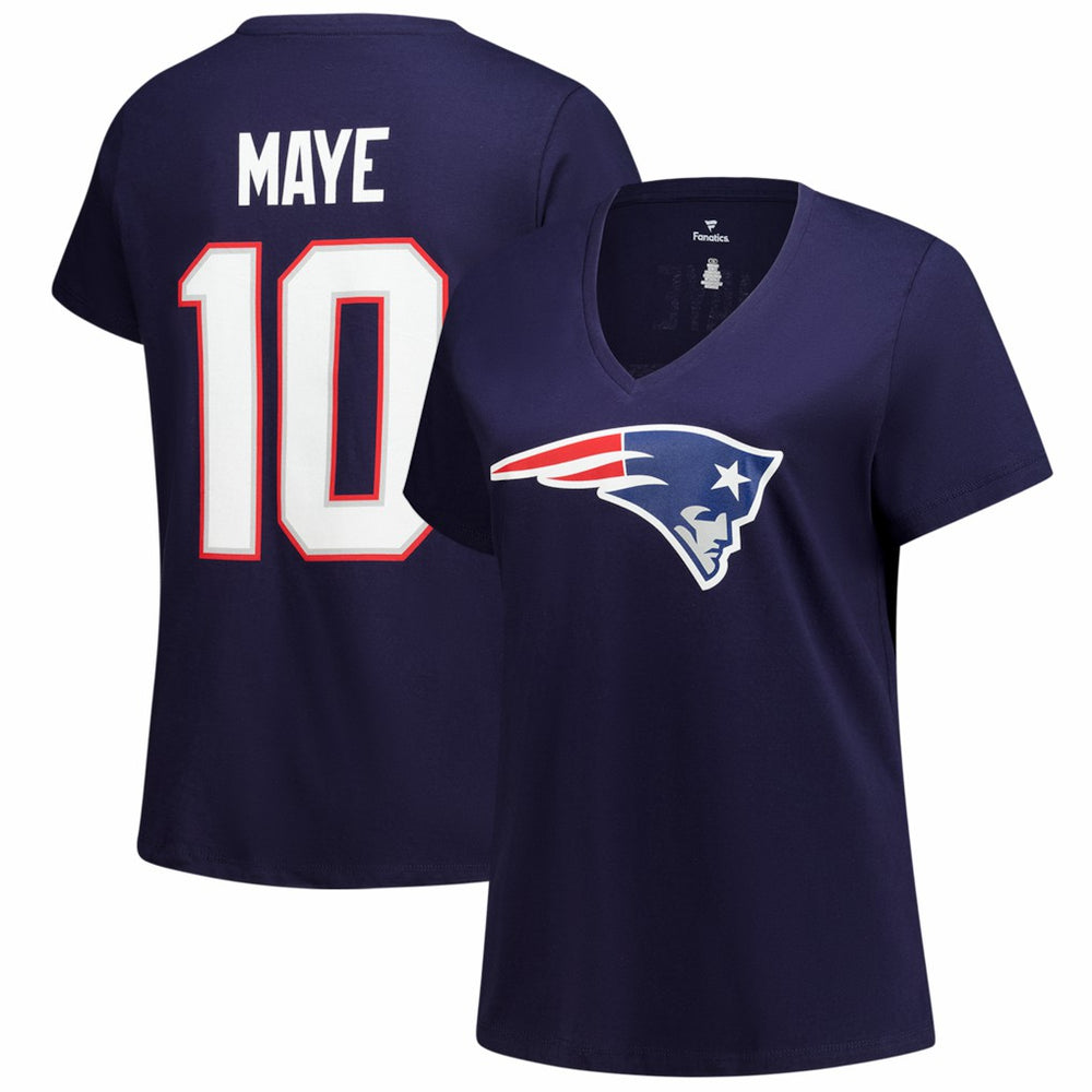 Drake Maye New England Patriots Women's Plus Size Name & Number V-Neck T-Shirt - Navy T-shirts