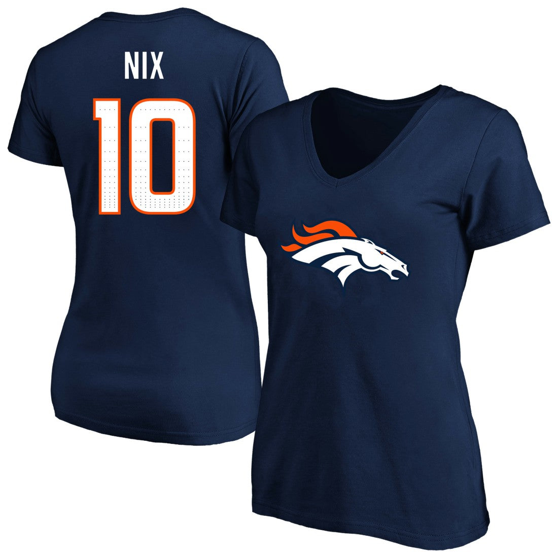 Bo Nix Denver Broncos Women's Plus Size Name & Number V-Neck T-Shirt - Navy T-shirts