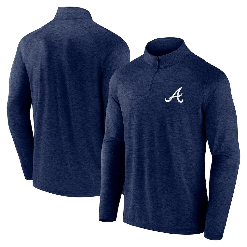 Atlanta Braves Fanatics Head-to-Head Raglan Quarter-Zip Jacket - Navy Jackets