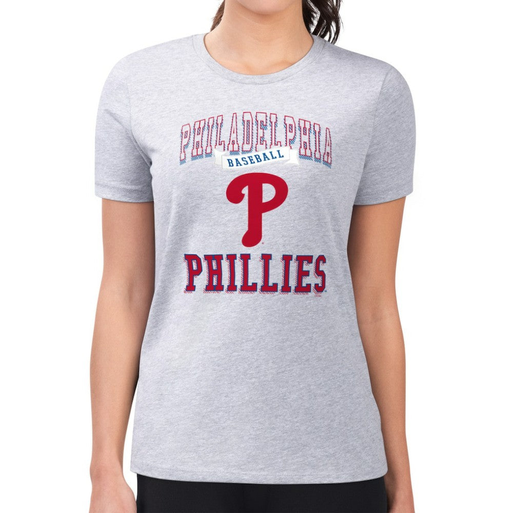 Philadelphia Phillies G-III 4Her by Carl Banks Women's Super-Slim Fit Lightweight Team Logo Graphic T-Shirt - Heather Gray T-shirts