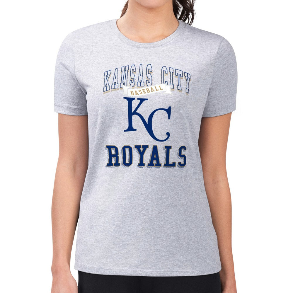 Kansas City Royals G-III 4Her by Carl Banks Women's Super-Slim Fit Lightweight Team Logo Graphic T-Shirt - Heather Gray T-shirts