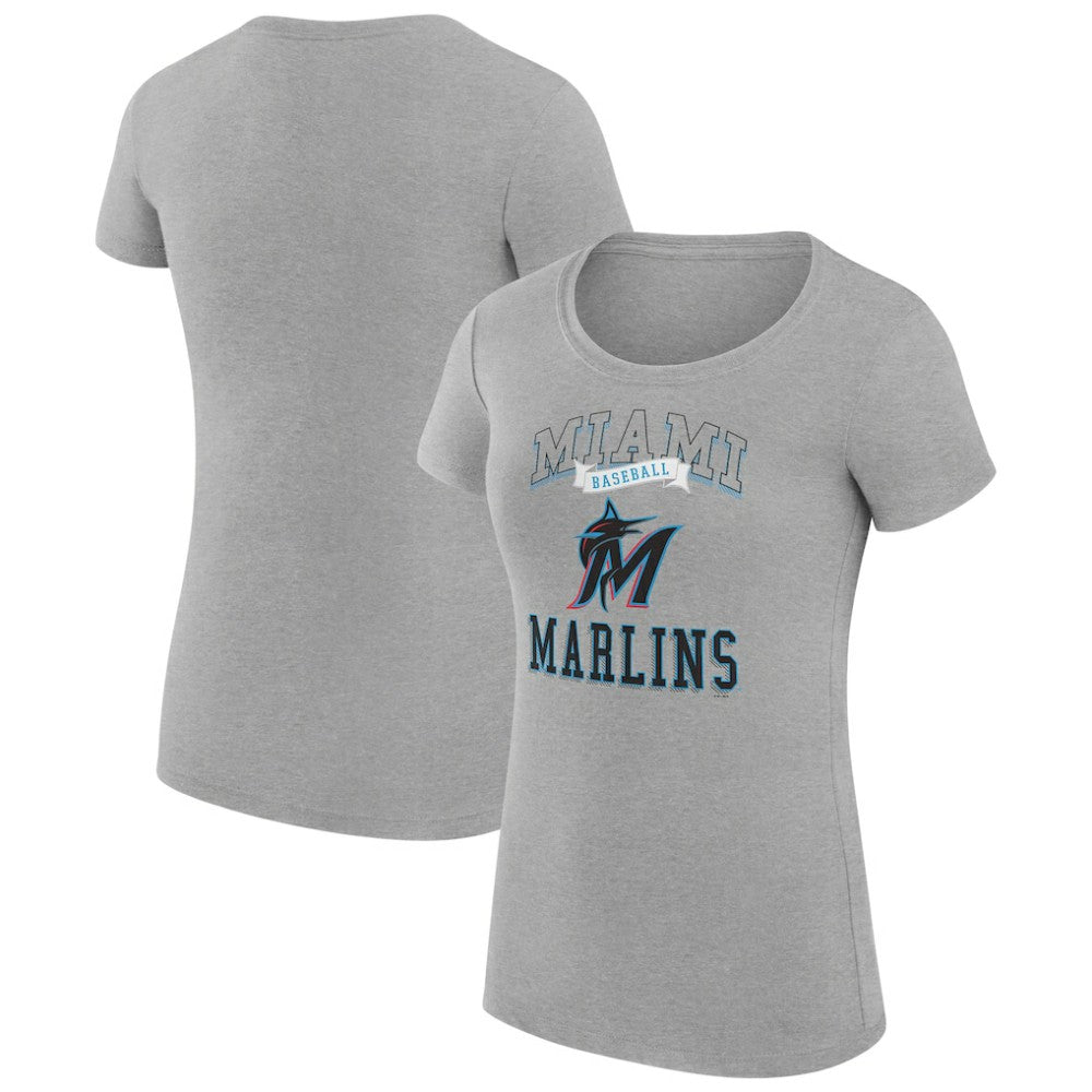 Miami Marlins G-III 4Her by Carl Banks Women's Super-Slim Fit Lightweight Team Logo Graphic T-Shirt - Heather Gray T-shirts