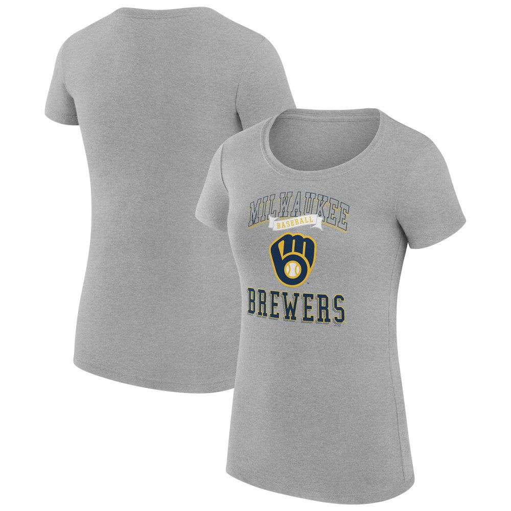 Milwaukee Brewers G-III 4Her by Carl Banks Women's Super-Slim Fit Lightweight Team Logo Graphic T-Shirt - Heather Gray T-shirts