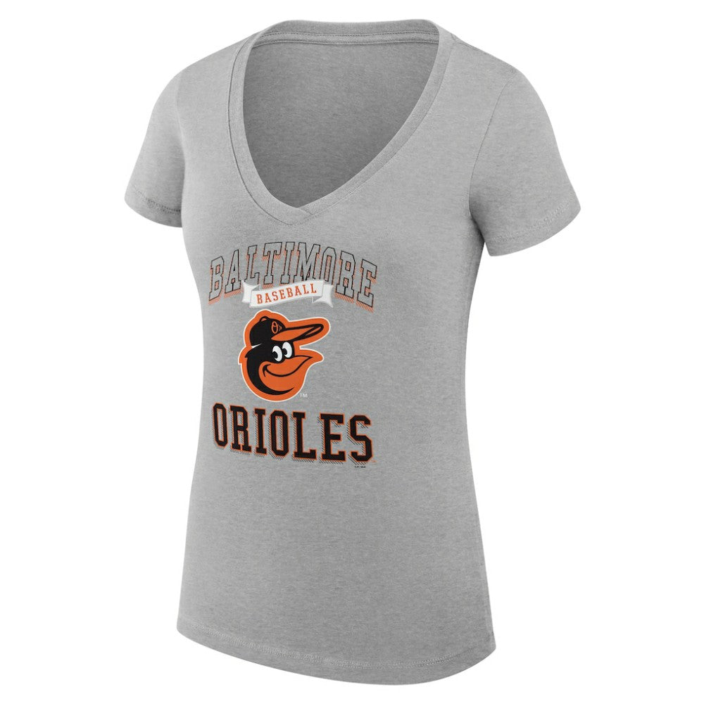 Baltimore Orioles G-III 4Her by Carl Banks Women's Super-Slim Fit Lightweight Team Logo Graphic V-Neck T-Shirt - Heather Gray T-shirts