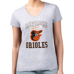 Baltimore Orioles G-III 4Her by Carl Banks Women's Super-Slim Fit Lightweight Team Logo Graphic V-Neck T-Shirt - Heather Gray T-shirts