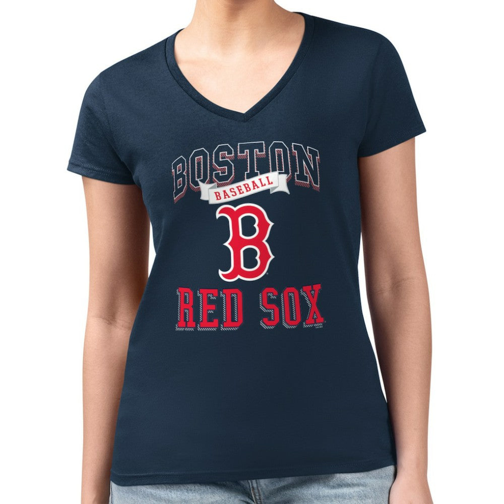 Boston Red Sox G-III 4Her by Carl Banks Women's Super-Slim Fit Lightweight Team Logo Graphic V-Neck T-Shirt - Navy T-shirts