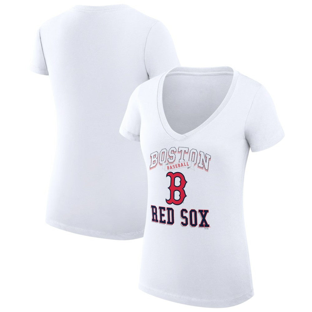 Boston Red Sox G-III 4Her by Carl Banks Women's Super-Slim Fit Lightweight Team Logo Graphic V-Neck T-Shirt - White T-shirts