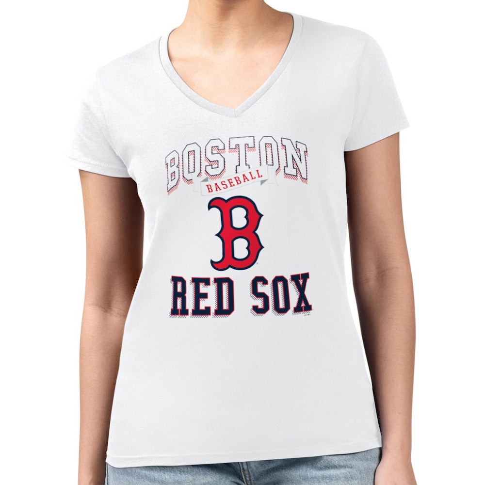 Boston Red Sox G-III 4Her by Carl Banks Women's Super-Slim Fit Lightweight Team Logo Graphic V-Neck T-Shirt - White T-shirts