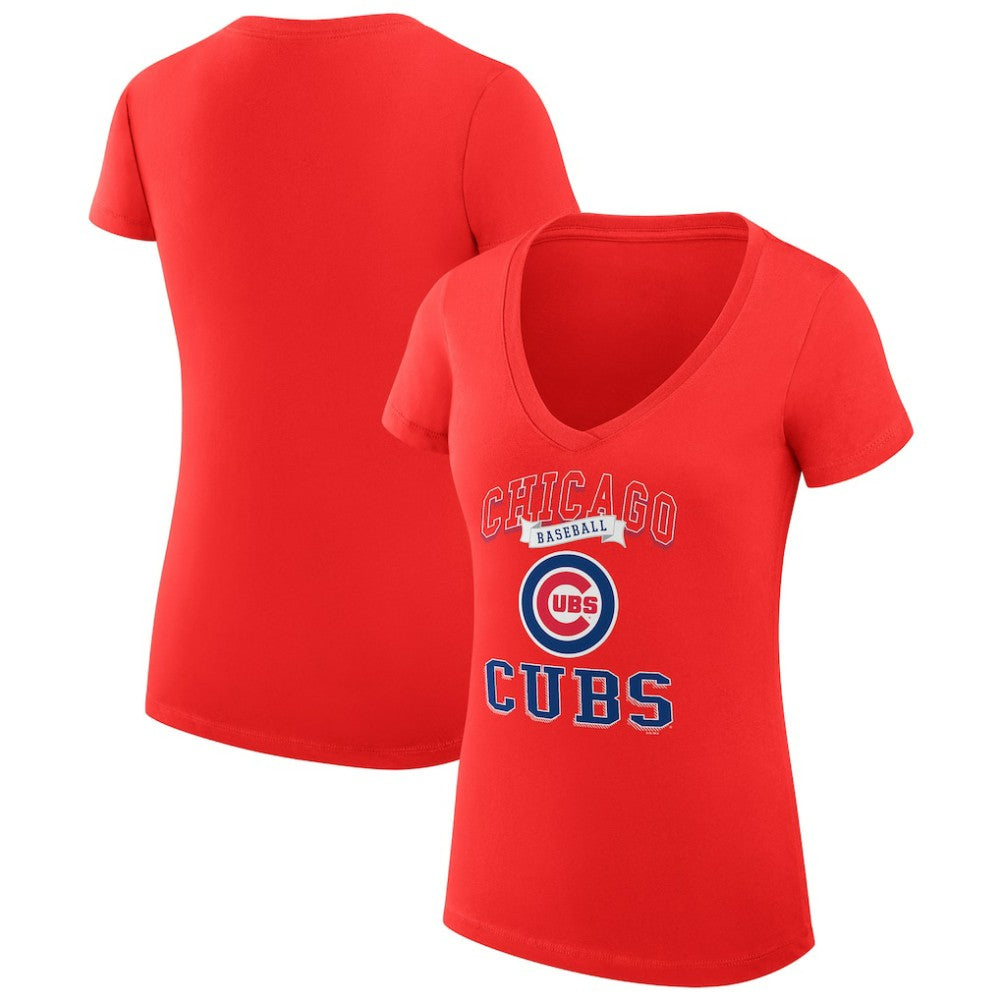 Chicago Cubs G-III 4Her by Carl Banks Women's Super-Slim Fit Lightweight Team Logo Graphic V-Neck T-Shirt - Red T-shirts