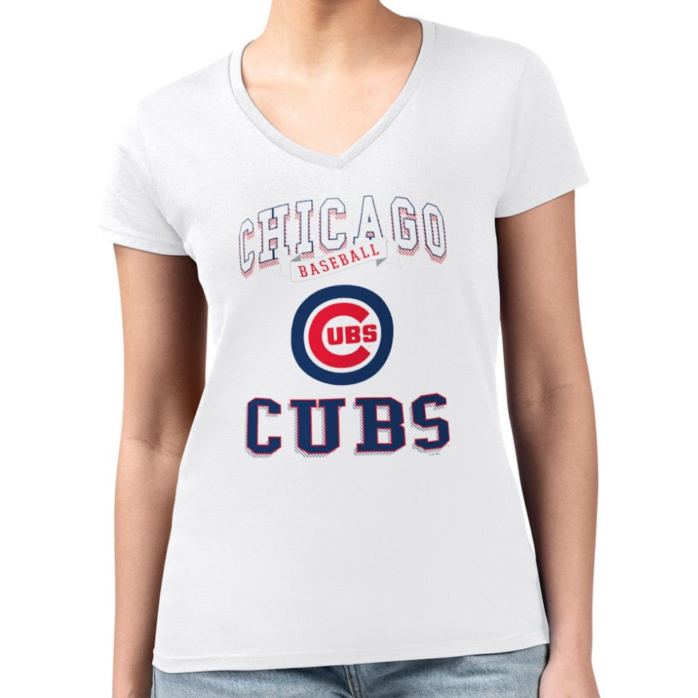 Chicago Cubs G-III 4Her by Carl Banks Women's Super-Slim Fit Lightweight Team Logo Graphic V-Neck T-Shirt - White T-shirts